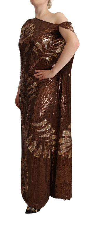 Braunes, paillettenbesetztes One-Shoulder-Maxikleid