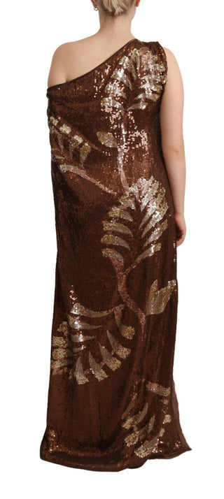 Braunes, paillettenbesetztes One-Shoulder-Maxikleid