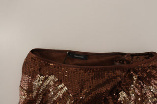 Braunes, paillettenbesetztes One-Shoulder-Maxikleid