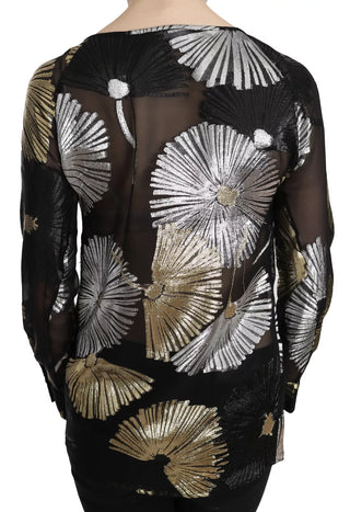 Gold Silber Seidenjacquard durchsichtige Top Bluse