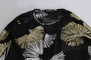 Gold Silber Seidenjacquard durchsichtige Top Bluse