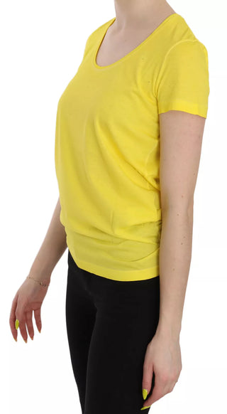 Gelbes Rundhals-Kurzarmshirt Bluse