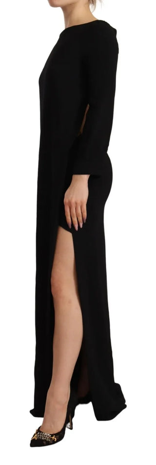 Vestido largo hasta el suelo con mangas largas y abertura lateral en negro