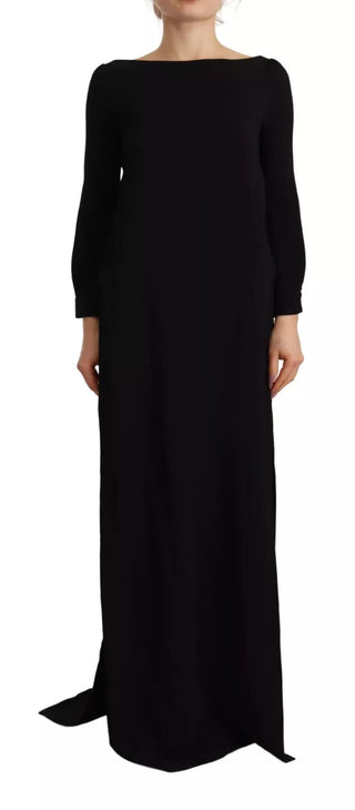 Vestido largo hasta el suelo con mangas largas y abertura lateral en negro