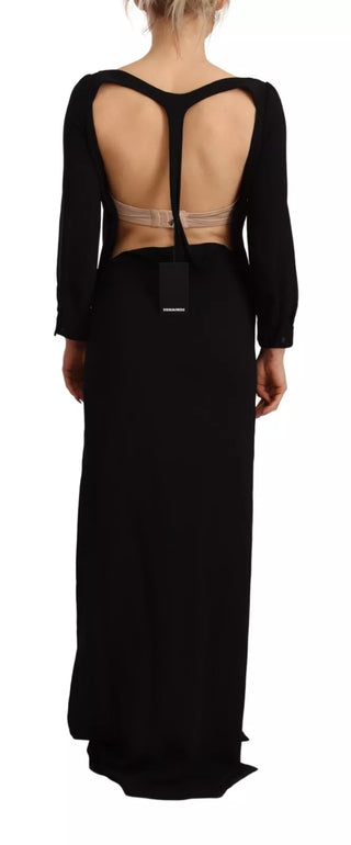 Vestido largo hasta el suelo con mangas largas y abertura lateral en negro