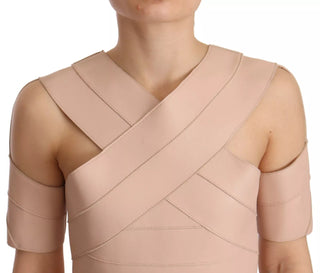 Beiges Leder-Minikleid mit offener Schulter