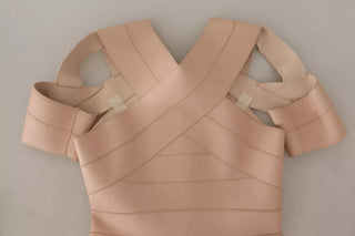 Beiges Leder-Minikleid mit offener Schulter