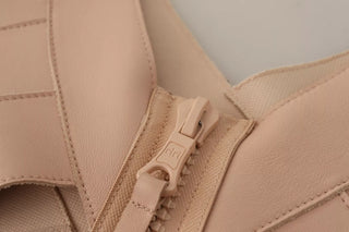 Beiges Leder-Minikleid mit offener Schulter