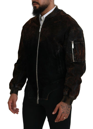 Chaqueta bomber marrón de algodón con cremallera y bolsillos en las mangas