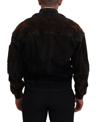 Chaqueta bomber marrón de algodón con cremallera y bolsillos en las mangas