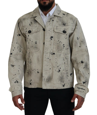 Off-White Casual-Jeansjacke mit schwarzem Splash-Print