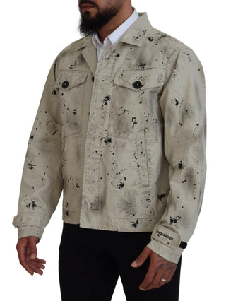 Off-White Casual-Jeansjacke mit schwarzem Splash-Print