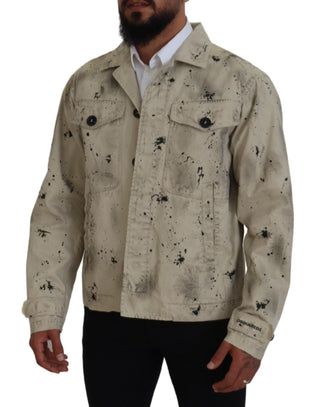 Off-White Casual-Jeansjacke mit schwarzem Splash-Print