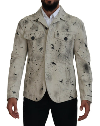 Off White Schwarze Splash Print Freizeit-Jeansjacke