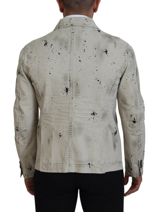 Off White Schwarze Splash Print Freizeit-Jeansjacke