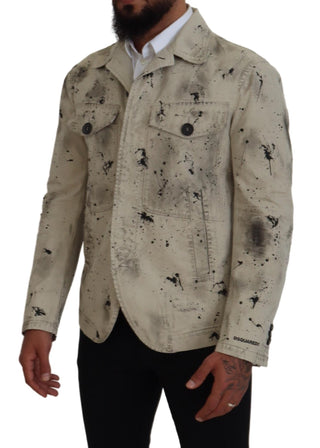 Off White Schwarze Splash Print Freizeit-Jeansjacke