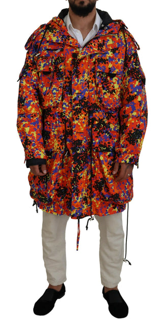 Chaqueta con capucha larga multicolor con bolsillos cargo