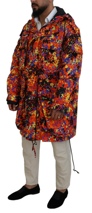 Chaqueta con capucha larga multicolor con bolsillos cargo