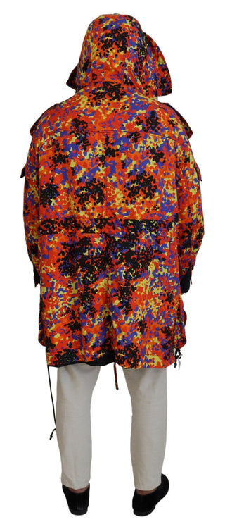 Chaqueta con capucha larga multicolor con bolsillos cargo
