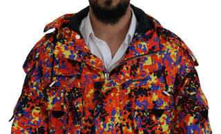 Chaqueta con capucha larga multicolor con bolsillos cargo