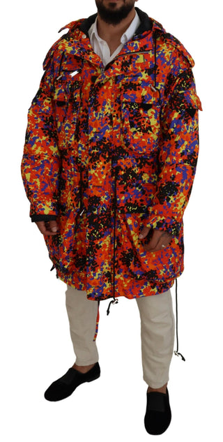 Chaqueta con capucha larga multicolor con bolsillos cargo