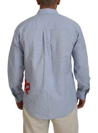 Blau gestreiftes Langarm-Hemd mit Logo-Print