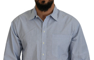 Blau gestreiftes Langarm-Hemd mit Logo-Print