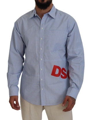 Blau gestreiftes Langarm-Hemd mit Logo-Print