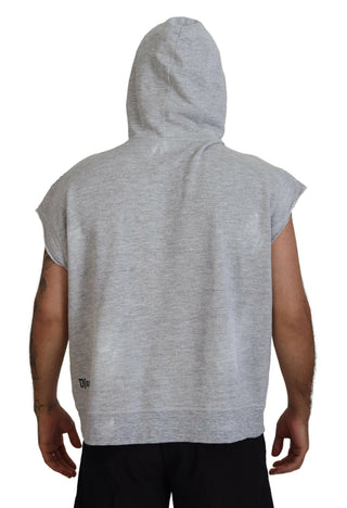 Hellgraues Baumwoll-Kapuzen-T-Shirt mit kurzen Ärmeln