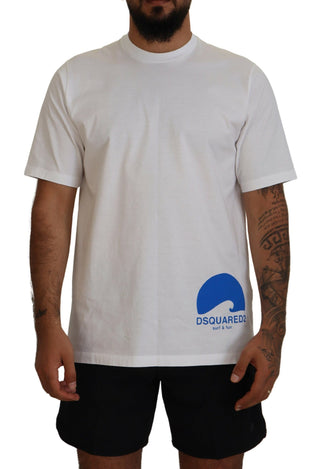 Weißes Baumwoll-T-Shirt mit kurzen Ärmeln und Rundhalsausschnitt