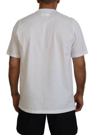 Weißes Baumwoll-T-Shirt mit kurzen Ärmeln und Rundhalsausschnitt
