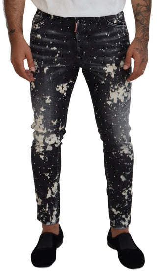 Grau verwaschene Jeans mit weißen Farbspritzern in Skinny-Passform