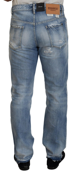 Blaue Washed Straight Fit Freizeit-Jeans für Herren