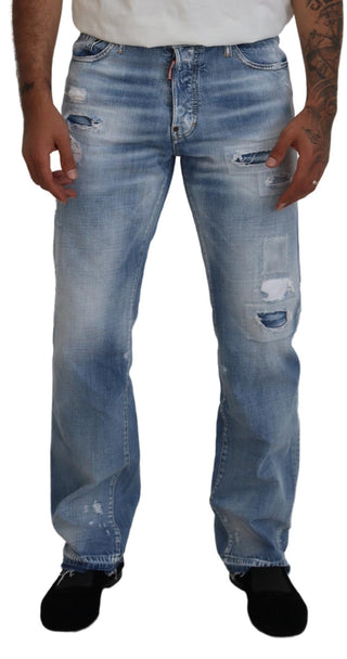 Blaue Washed Straight Fit Freizeit-Jeans für Herren
