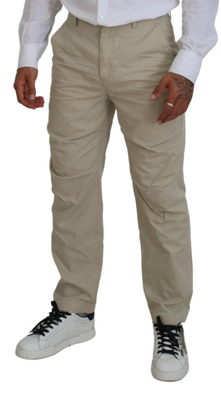 Beige Baumwoll Herren Freizeithose mit geradem Schnitt