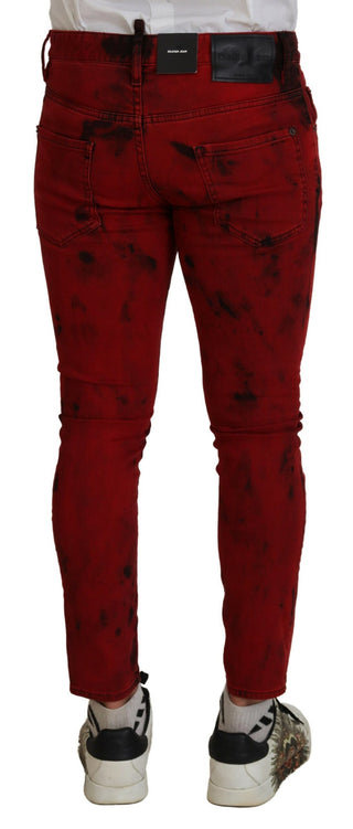 Rote Baumwoll-Batik-Skinny-Jeans