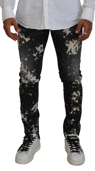 Schwarze Washed White Color Splash Freizeit-Denim-Jeans