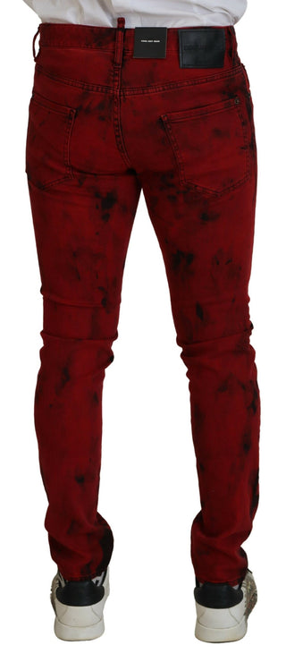 Rote Baumwoll-Tie-Dye-Skinny-Jeans für Herren