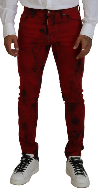 Rote Baumwoll-Tie-Dye-Skinny-Jeans für Herren