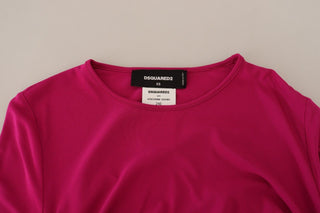 Fuchsiafarbenes Viskose-Minikleid mit langen Ärmeln und Raffung