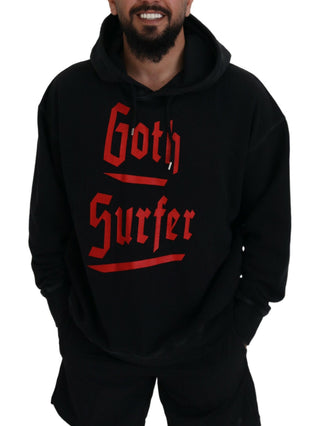Black Cotton Hooded Printed Men Pullover Sweater