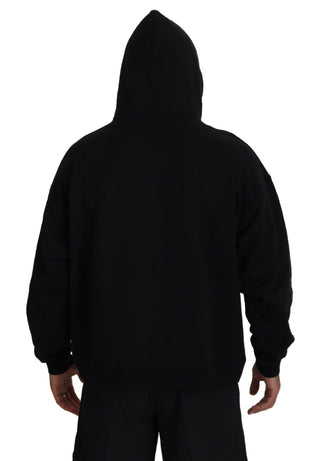 Suéter para hombre de algodón negro con capucha y estampado
