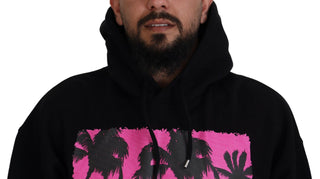 Suéter para hombre de algodón negro con capucha y estampado