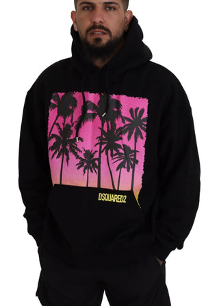 Suéter para hombre de algodón negro con capucha y estampado