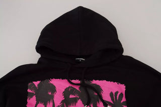 Suéter para hombre de algodón negro con capucha y estampado
