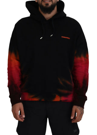 Black Red Cotton Hooded Tie Dye Pullover Sweater