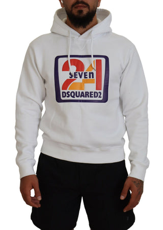 Weißer bedruckter Kapuzenpullover für Herren aus Baumwolle
