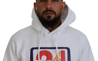Weißer bedruckter Kapuzenpullover für Herren aus Baumwolle