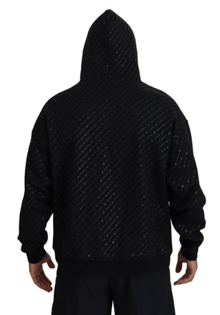 Suéter para hombre de algodón negro con capucha y estampado