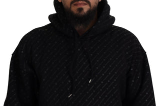 Suéter para hombre de algodón negro con capucha y estampado